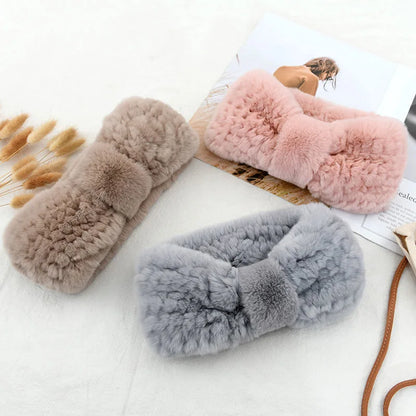 Lux Rex Rabbit Fur Knit Headband For Winter Warmth And Cute Vibes 🧣🐇