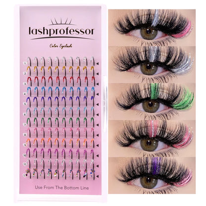 ✨ Kawaii Glittery Colorful Lash Extensions 🎉 - Shiny Volume for Party Glam! 💖