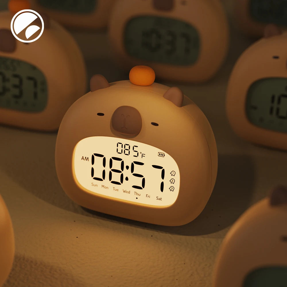 Cute Capybara LED Alarm Clock 🌟 | Kids' Sleep Trainer with Temperature Display & Rechargeable Features 🕒✨