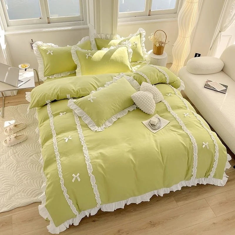 Kawaii Princess Dreamland Bedding Set with Lace & Bowknot Accents 🌸✨