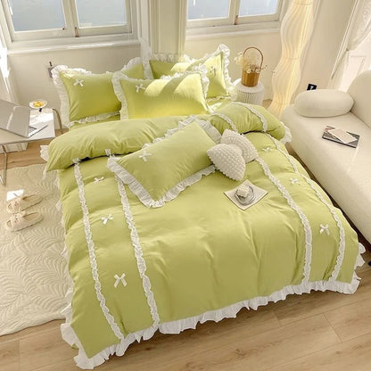 Kawaii Princess Dreamland Bedding Set with Lace & Bowknot Accents 🌸✨