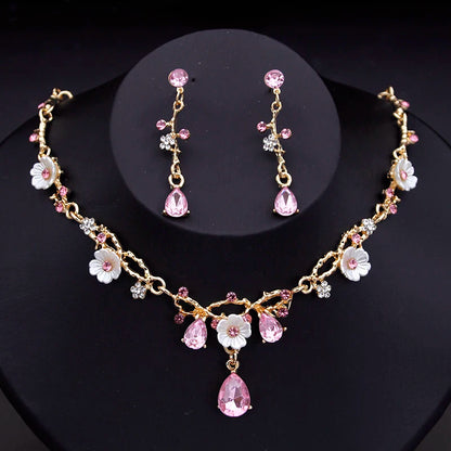 ✨ Kawaii Crystal Bride Jewelry Set 🌸 Adorable Flower Choker & Earrings for a Dreamy Wedding 💖