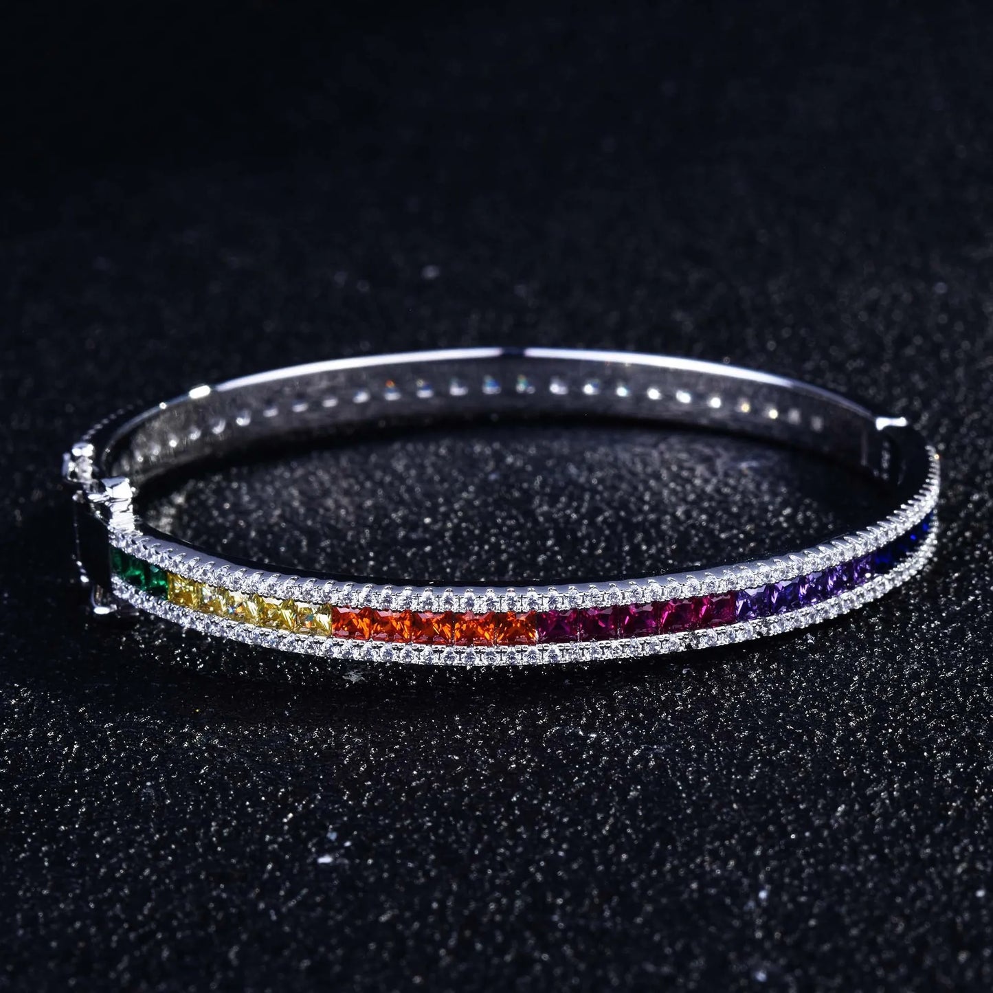 Kawaii Sparkle 🌈✨ Rainbow Zircon Bangle - Luxurious Colorful Diamond Bracelet for Girls 🎀 Fine Jewelry Gift!