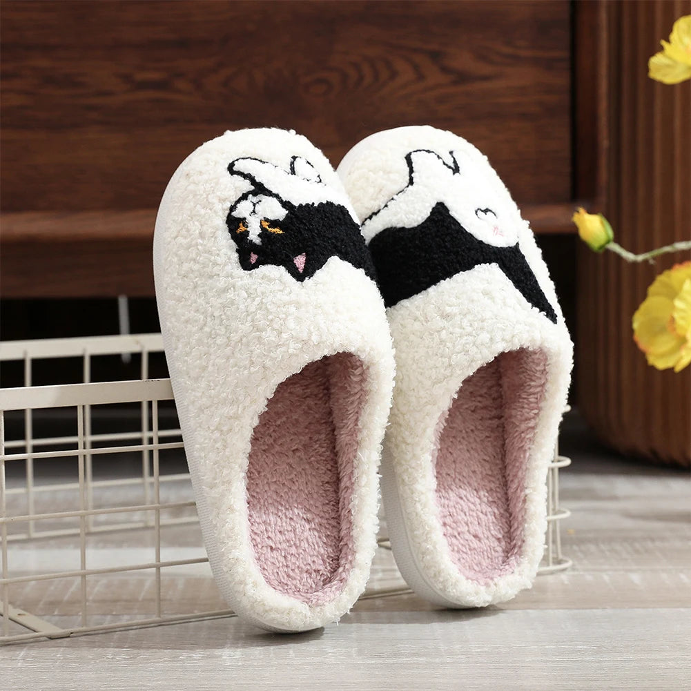 Kawaii Plush Cow & Cat Slippers 🐄🐱 | Cozy Non-Slip Indoor Footwear 👐✨ | Cute Warm Furry Slippers for Men & Women