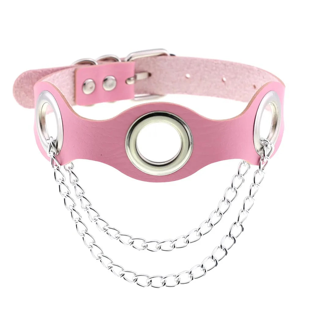 Pink Lace Leather Choker With Heart Pendant, Punk Gothic Style ✨💗