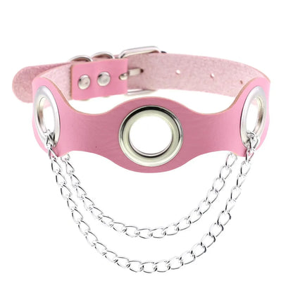 Pink Lace Leather Choker With Heart Pendant, Punk Gothic Style ✨💗