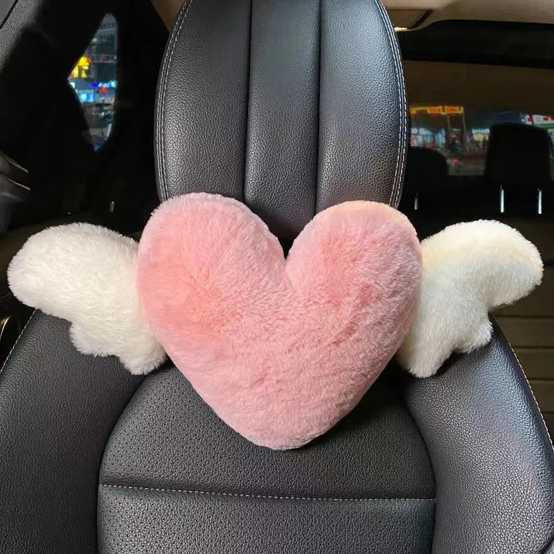 Cute Pink Heart-Shaped Plush Car Neck Pillow 💖✨ | Kawaii Headrest Cushion for Girly Car Decor 🚗💕
