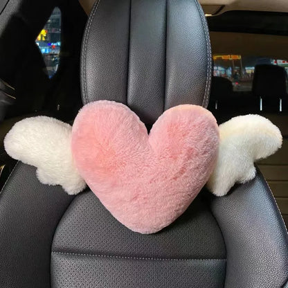 Cute Pink Heart-Shaped Plush Car Neck Pillow 💖✨ | Kawaii Headrest Cushion for Girly Car Decor 🚗💕