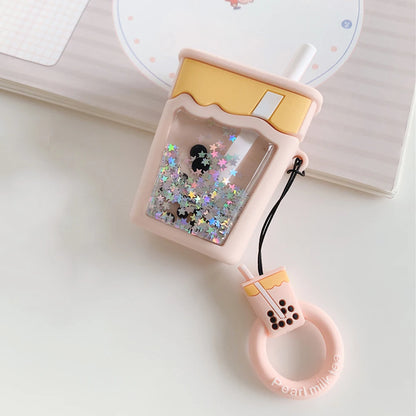 Kawaii Quicksand Glitter Bubble Milk Tea AirPods Pro Case 🌟🍵 | Cute 3D Silicone Cover for Wireless Earphones 🎧✨