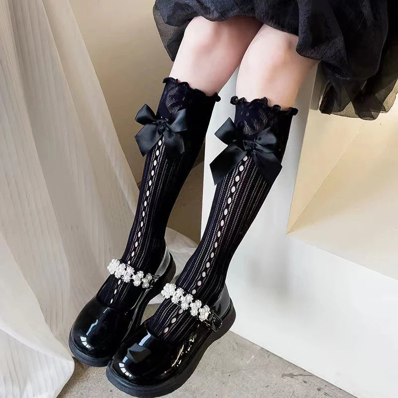 Kave Black Japanese Style Lolita Knee High Socks For Women With Delicate Lace Bow Detail 🧦🎀 Sweet And Playful Look