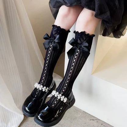 Kave Black Japanese Style Lolita Knee High Socks For Women With Delicate Lace Bow Detail 🧦🎀 Sweet And Playful Look