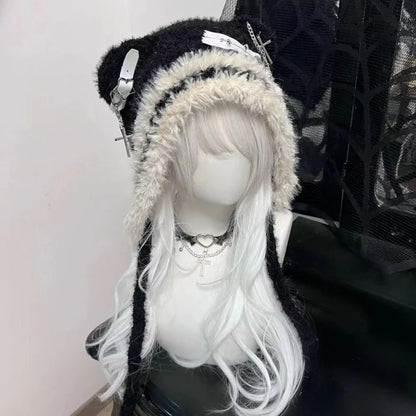 Gothic Harajuku Bear Hat For Women Wool Knit Beanie 🐻 Cross Star Wings Cute