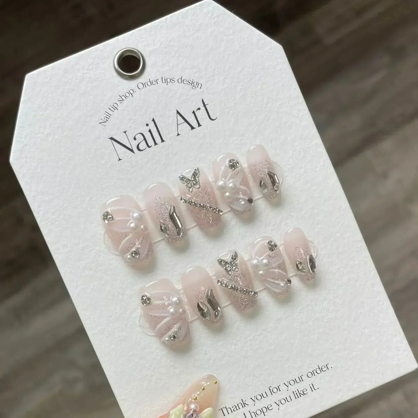 Kawaii 3D Press-On Nails Set 💖✨ - 10Pcs with Love Hearts, Moon, Butterfly & Rhinestones 🌙🦋 - Perfect for Nail Art Lovers!