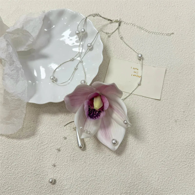 🌸 Kawaii Magnolia Choker Necklace 🌟 Trendy Pearl Collarbone Chain for Women’s Banquet & Travel 2024 🦄✨