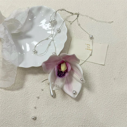 🌸 Kawaii Magnolia Choker Necklace 🌟 Trendy Pearl Collarbone Chain for Women’s Banquet & Travel 2024 🦄✨