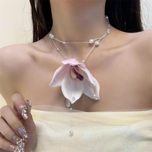 🌸 Kawaii Magnolia Choker Necklace 🌟 Trendy Pearl Collarbone Chain for Women’s Banquet & Travel 2024 🦄✨