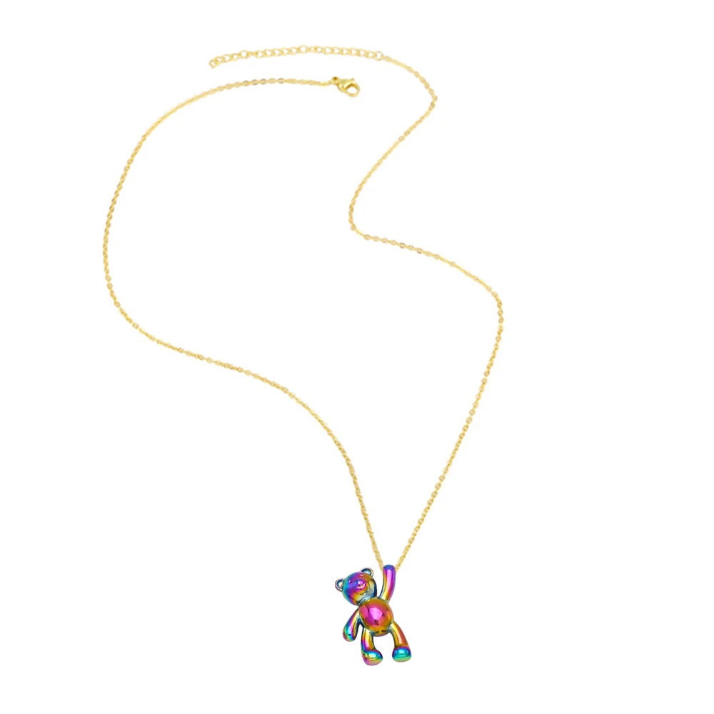 Kawaii Gold-Plated Rainbow Puppy Necklace 🐶✨ | Cute Animal Jewelry Gift for Women 🌈💖