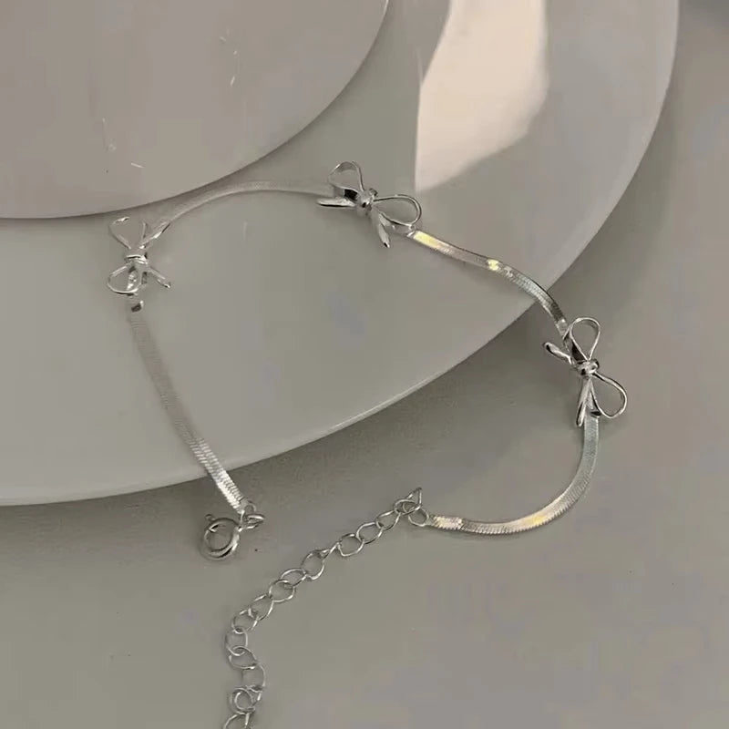 Sweet Bow Snake Chain Bracelet Women Girls Sparkling Ribbon Bowknot Jewelry ✨🎀