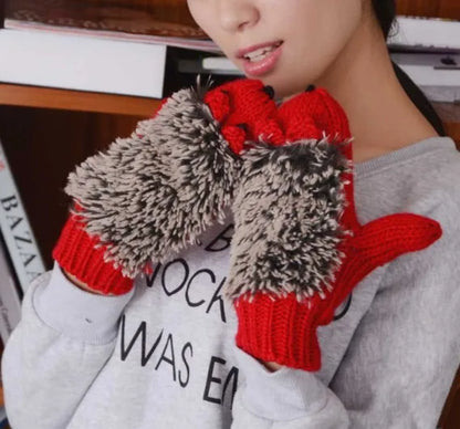 Whimsical Hedgehog All Finger Knit Gloves for Women with Cute Cartoon Charm 🧶🦔