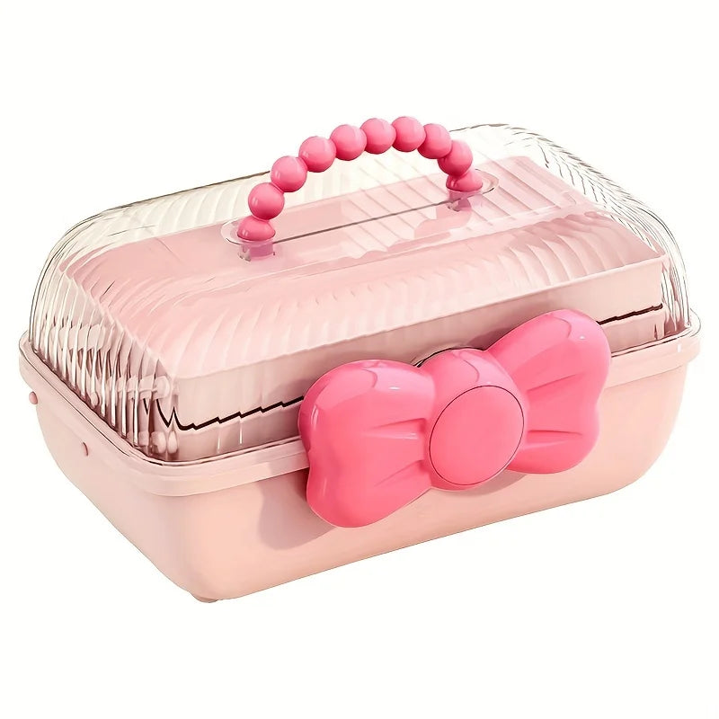 Kawaii Cartoon Storage Box 🐰✨ - Large Capacity Jewelry & Hair Accessories Organizer with Transparent Lid - Adorable Bedroom Decor!