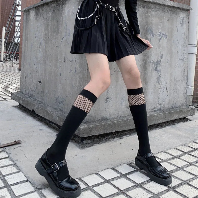 Chic Split Toe Socks With Strappy Lace Fishnet Stockings JK Lolita Knee High 😺🧦✨
