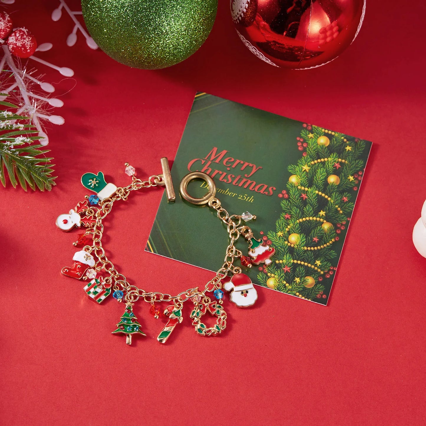 Whimsical Christmas Bracelet With Santa Snowman Star Pendant Jewelry Adjustable🎄