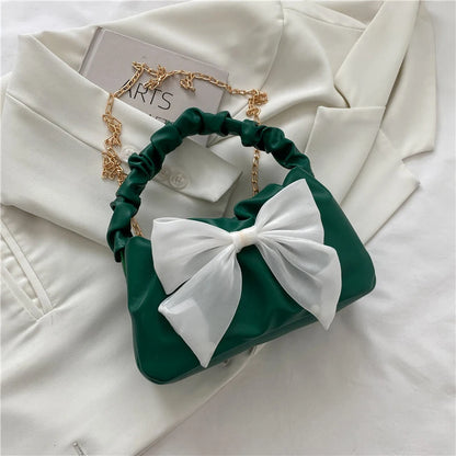Kawaii Bowknot PU Leather Shoulder Bag 🎀 | Cute Chain Messenger Handbag for Stylish Women 💖