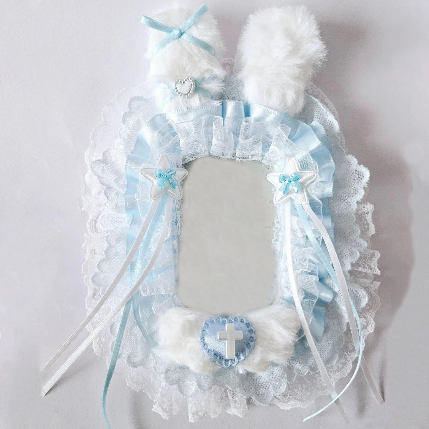 Kawaii Photocard Holder Blue Yellow  Lace Toploader Handmade Plush Top Loader Kpop 3 Inch Poca Sleeves Horizontal Decor
