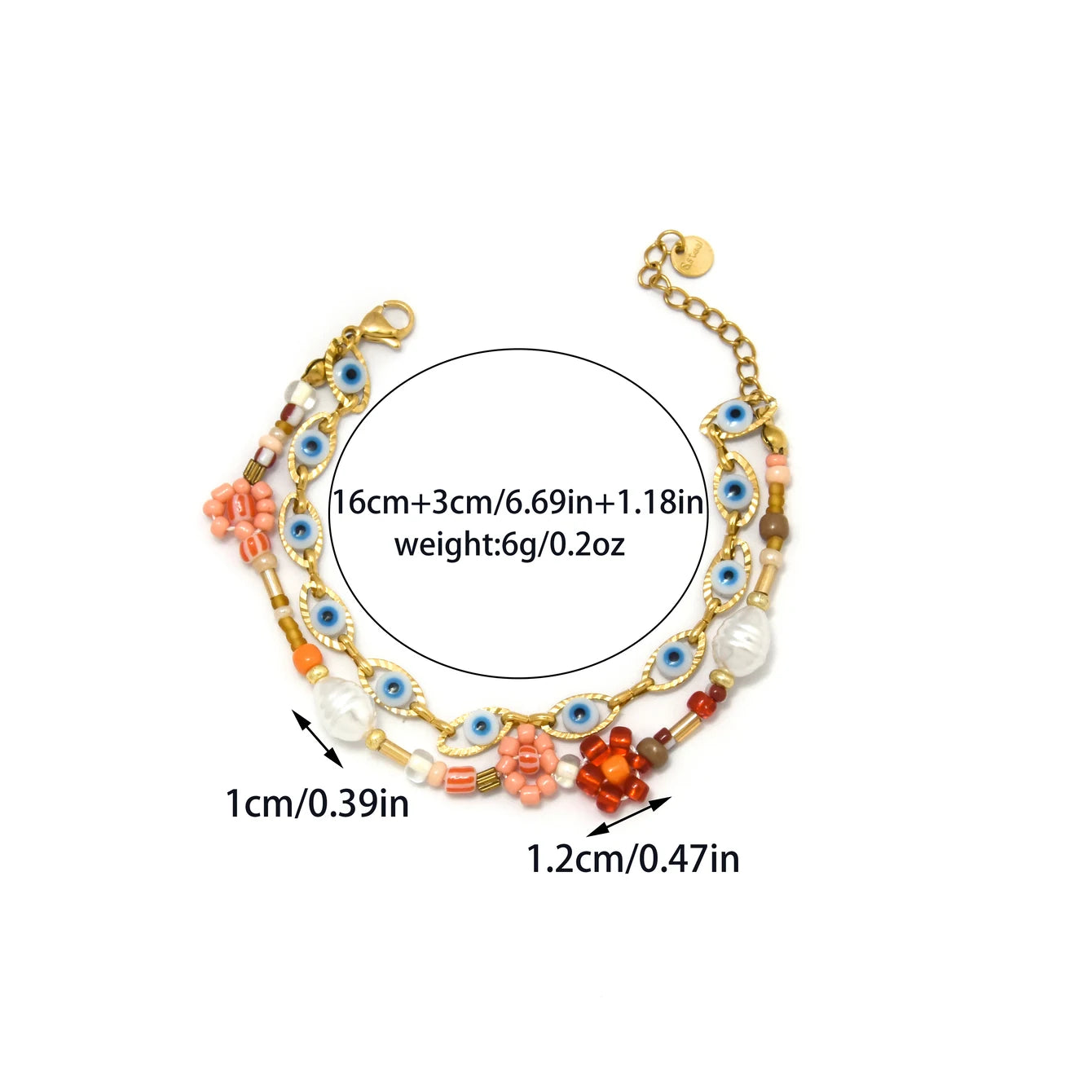 Stainless Steel Evil Eye Pearl Double Layer Bracelet For Women Enamel Rice Beads Jewelry With Lucky Turkish Charm 🧿✨💎