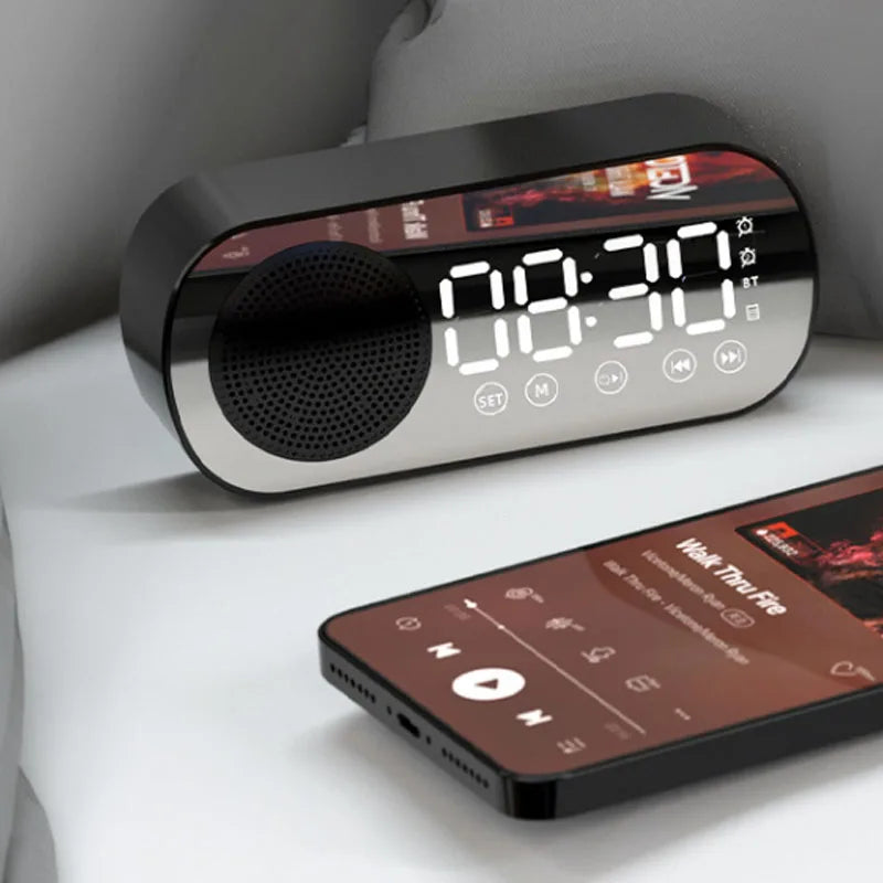 Cute LED Mirror Alarm Clock & Bluetooth Speaker 🎶✨ | Multifunctional Kawaii Music Player with FM Radio & Subwoofer 💖