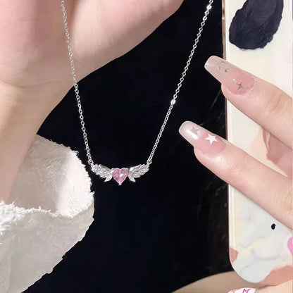 💖 Sweet Heart Wing Y2K Silver Necklace ✨ - Kawaii Fashion Jewelry for Parties & Daily Wear 🎉