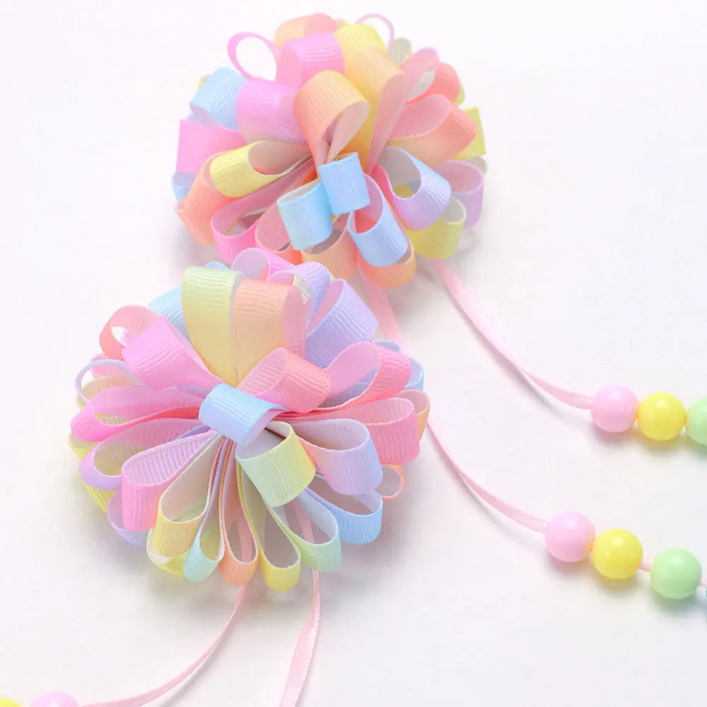 🌸✨ Adorable Flower Hair Clips Set for Girls 🌷💖 Bead & Tassel Delight! 🎀💫 - Pixie Quill