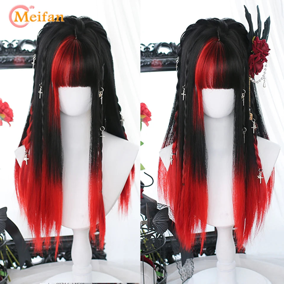 Kawaii Ombre Pink & Blonde Long Straight Wig 🎀✨ - Cute Lolita Cosplay Hair for Parties & Halloween! 🌸🖤
