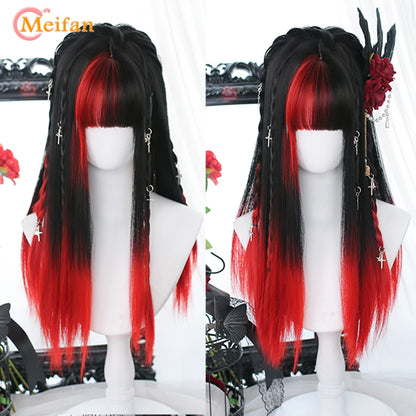 Kawaii Ombre Pink & Blonde Long Straight Wig 🎀✨ - Cute Lolita Cosplay Hair for Parties & Halloween! 🌸🖤