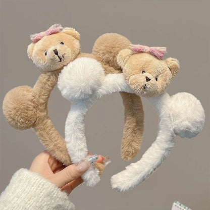 Kawaii Cartoon Bear Bow Plush Hairband 🐻🎀 - Adorable Non-Slip Women's Headgear for Every Season!