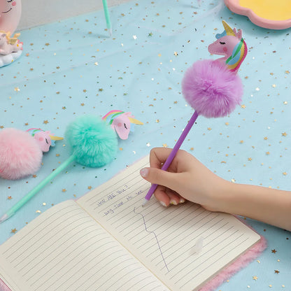 Kawaii Unicorn Plush Ballpoint Pen 🌈✨ - 4 Color Rainbow Writing Fun for Kids! 🎨🦄