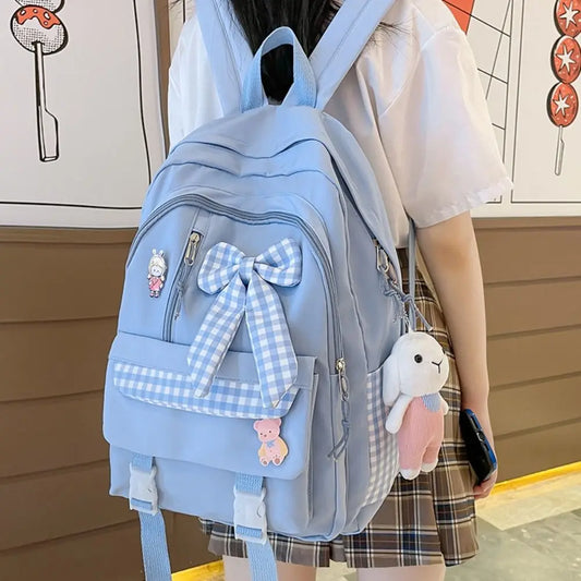 Kawaii Bow Backpack 🎀 | Cute & Spacious Nylon School Bag for Kids 🌟 | Perfect for School & Outdoor Adventures 🏞️