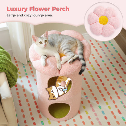 2-Storey Cat Beds For Indoor Cats With Removable Flower Bed Cute Cat Cave And Hideaway Condo 🐾😺🌸