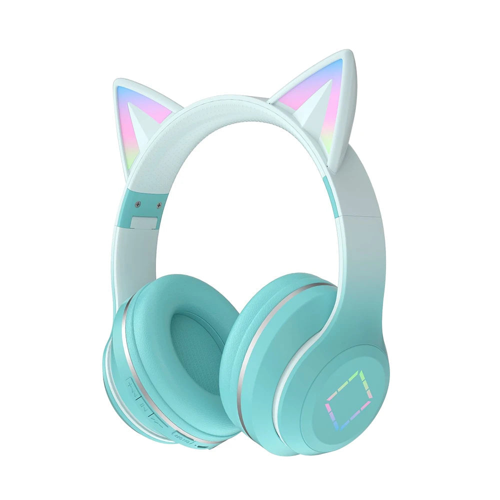 ✨ Kawaii Cat Ears LED Bluetooth Headphones 🎧 - Foldable Wireless Headset for Kids! 🐾🎶