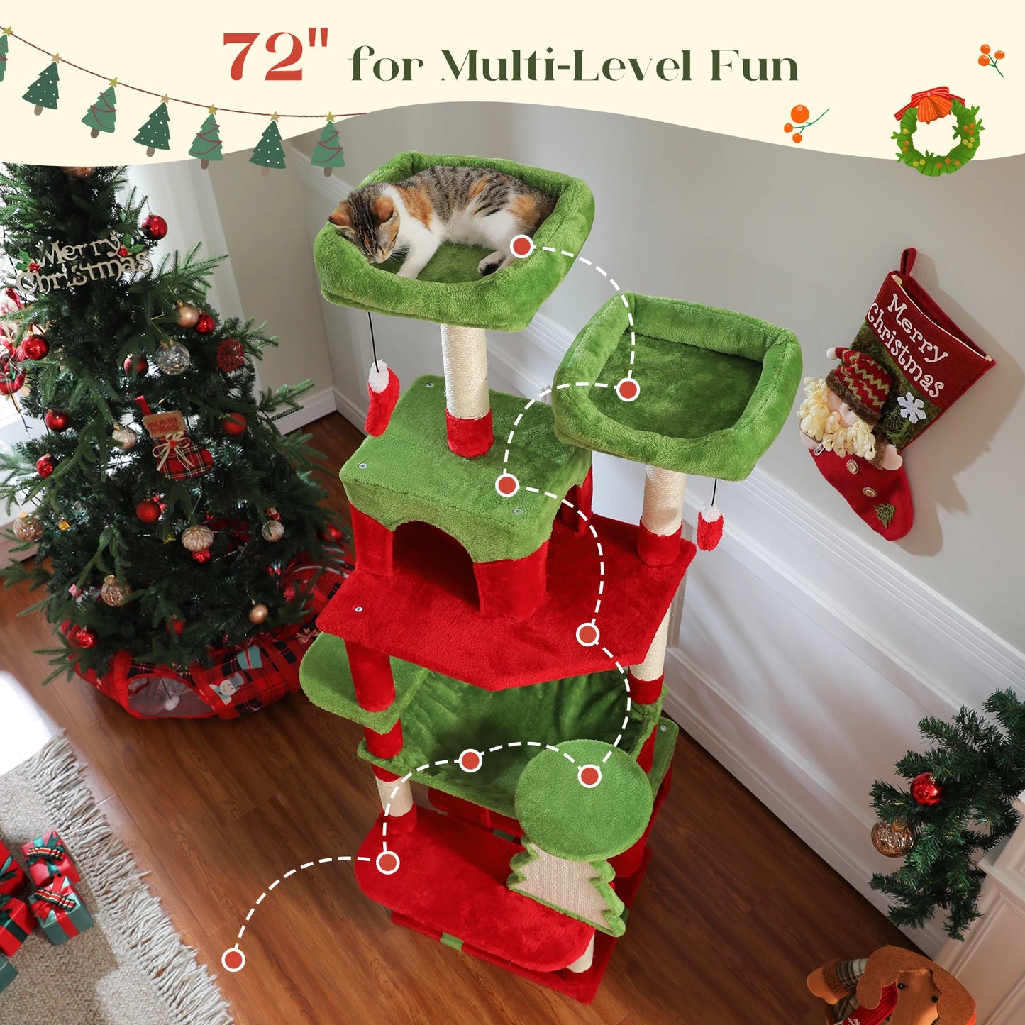 Whimsical Cat Tree Tower With Sisal Posts, Cozy Condo And Hammock 🐾🎄