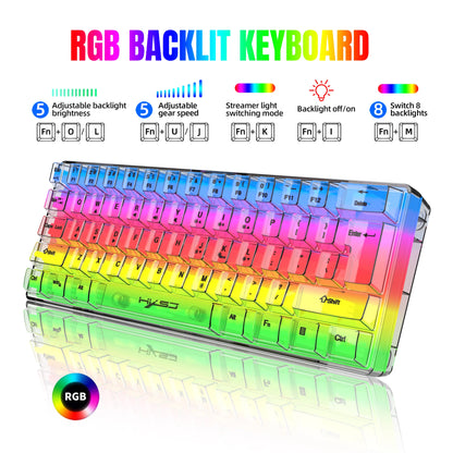 Kawaii HXSJ 60% Transparent Gaming Keyboard 🌈✨ | RGB Backlit & Waterproof 61 Keys for PC/Mac 🎮💖