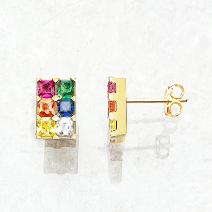 Kawaii Rainbow Sparkle Stud Earrings 🌈✨ | Colorful Gemstones in 925 Sterling Silver - Trendy Gift for Women! 💖