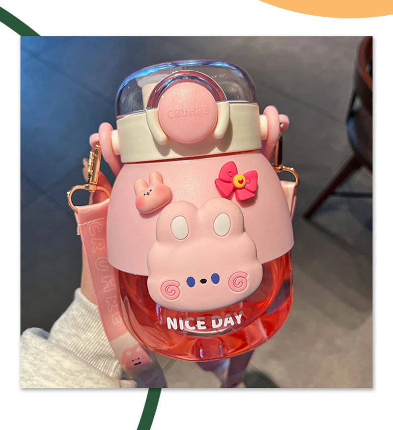 Adorable Bear 1080ml Water Bottle 🐻💖 - Fun & Functional BPA-Free Drink Buddy for Kids with Straw & Strap! 🌈✨ - Pixie Quill