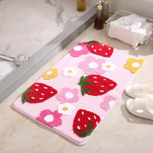 Adorable Strawberry Plush Bath Mat 🍓💕 | Soft Non-Slip Rug for Sweet Home Decor 🏠✨