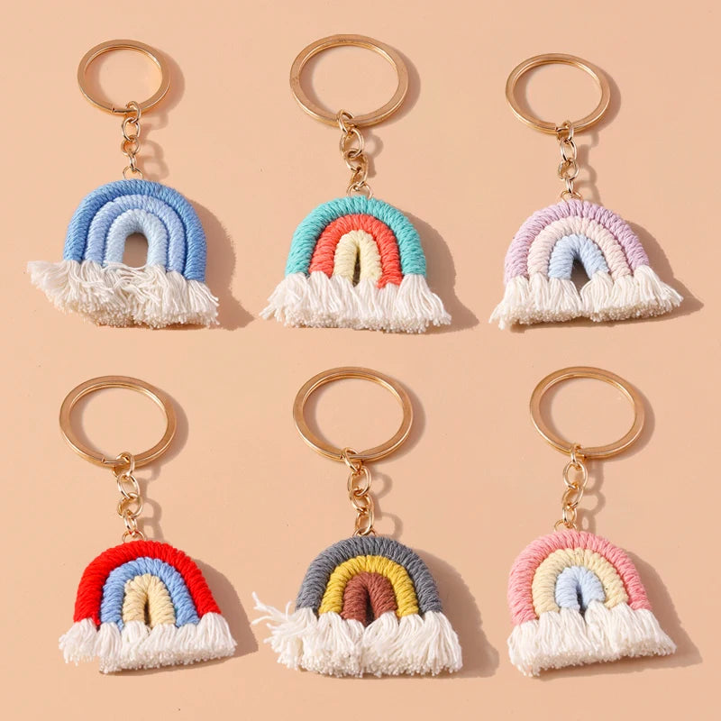Pastel Rainbow Tassel Hand Knit Keychain For Car Bag Gift 🎀🌈💖