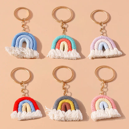 Pastel Rainbow Tassel Hand Knit Keychain For Car Bag Gift 🎀🌈💖