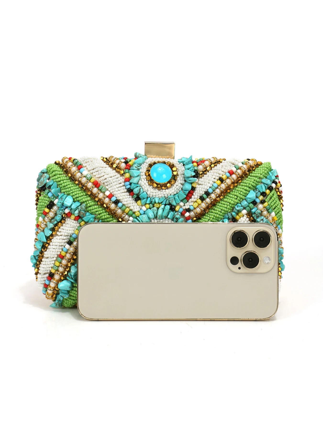 Emerald Green Beaded Embroidery Evening Clutch With Flap And Chain 🎀✨