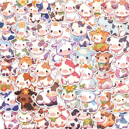 Kawaii Rainbow Cow PVC Stickers 🌈🐮 - 10/30/50PCS Aesthetic Scrapbooking Supplies for Kids! 🎨✨
