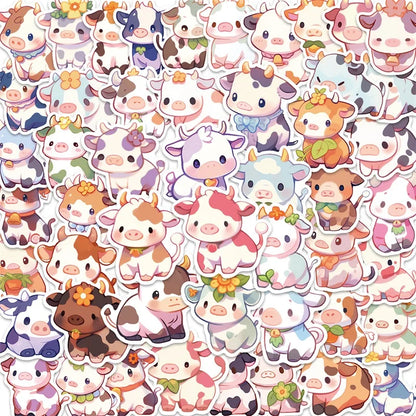 Kawaii Rainbow Cow PVC Stickers 🌈🐮 - 10/30/50PCS Aesthetic Scrapbooking Supplies for Kids! 🎨✨
