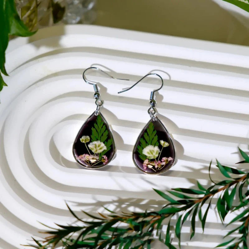 Pastel Pressed Flower Resin Drops Earrings 🌸 Elegant Geometric Jewelry For Women